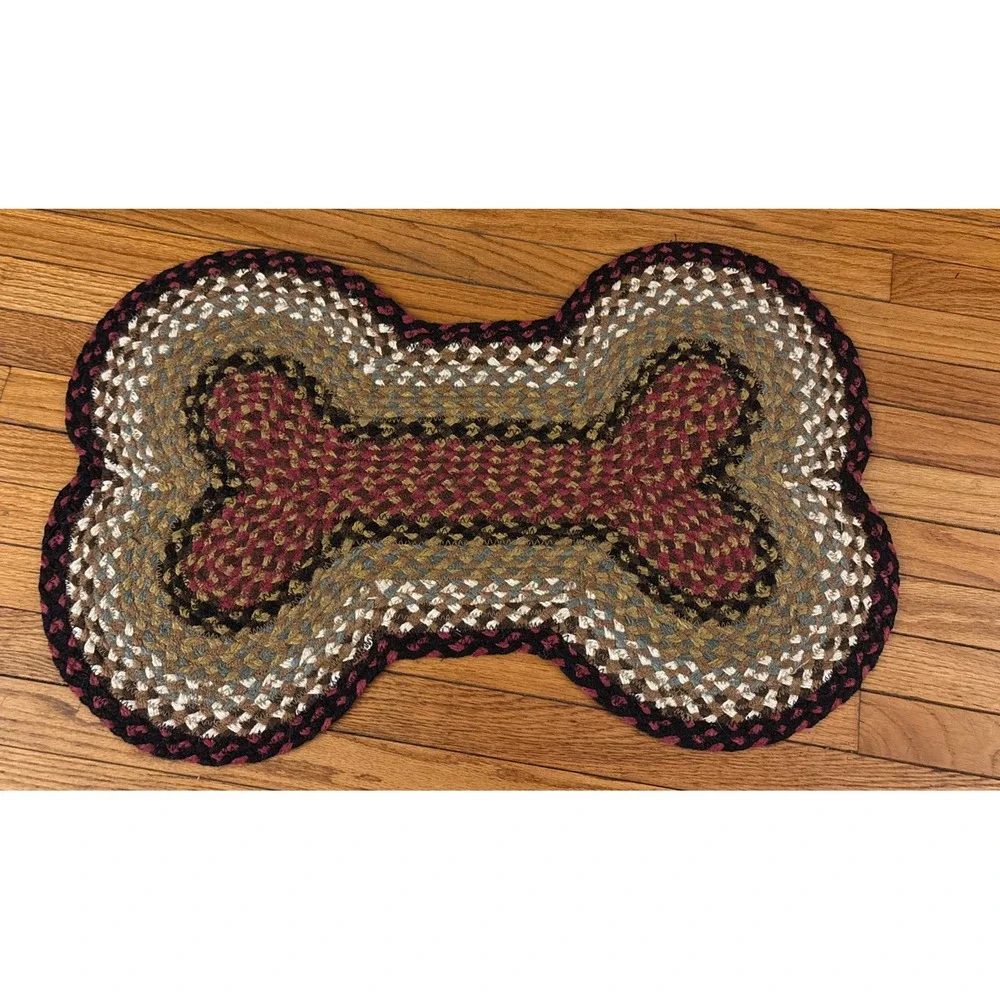 Burgundy Multi Colored‎ Dog Bone Shape Jute Braided Rug 18